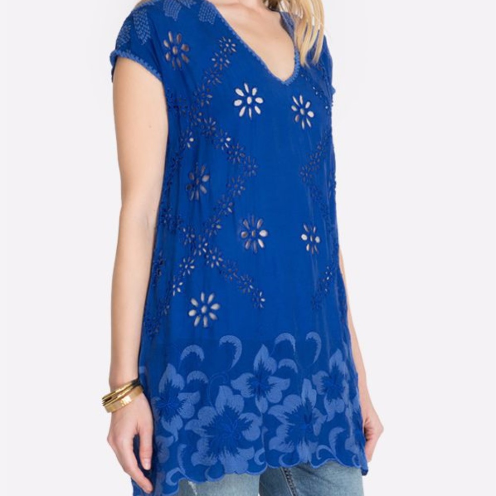JOHNNY WAS Veneta Tunic Top Royal Blue  LG NWT